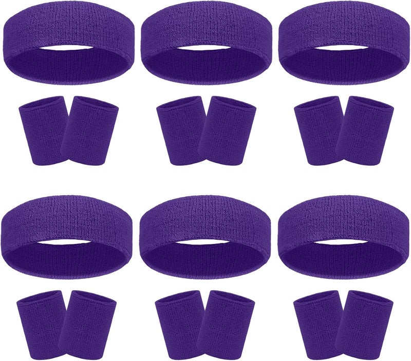 Ultrafun 18 Pcs Sweatbands Headband Wristband Set Colorful Striped Terry Cloth Sports Athletic Gym 80s Sweat Headbands - Image 1